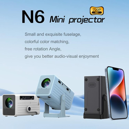 Mini projecteur intelligent N6 1280 x 720p 70ANSI Android 11.0, prise : prise AU (noir) SH903A200-09